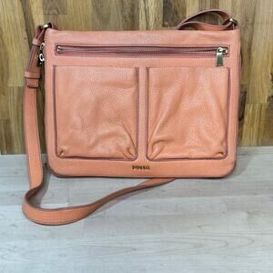Fossil Preston Orange Leather Crossbody Expandable Bag Purse